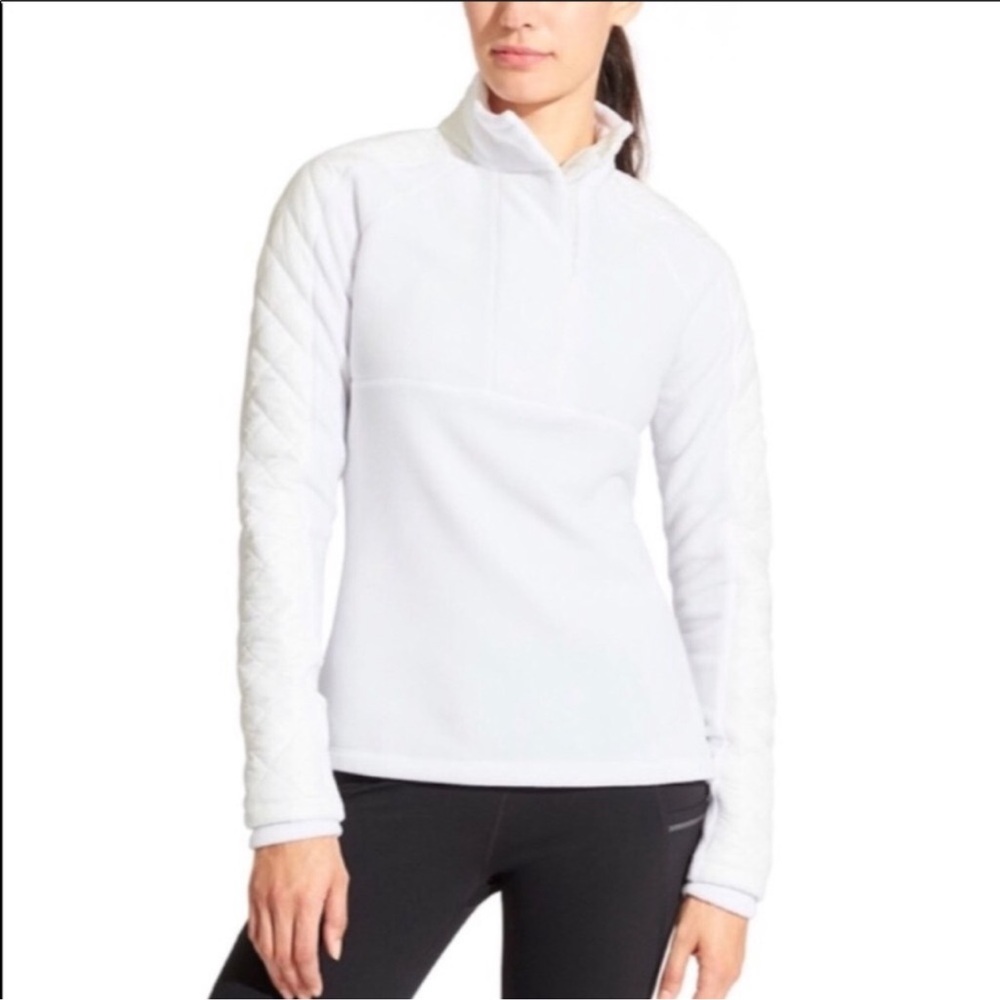 Athleta Vortex Half Zip White Polartec Microluxe Quilted Fleece Sweatshirt Gym